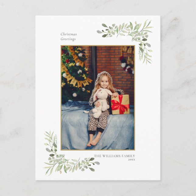 Modern Christmas Gold Geometric Greenery Photo Helg Vykort (Framsida)