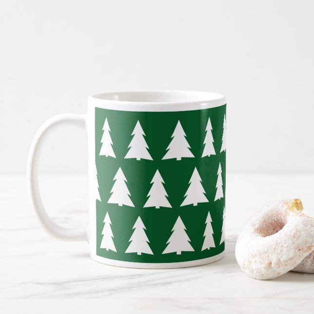 Modern Christmas Green White Tree Pattern Kaffemugg (Med munk)