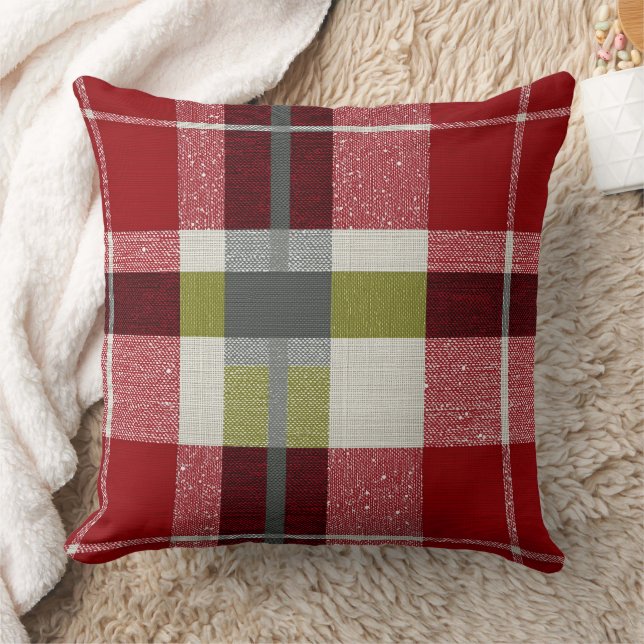 Modern Christmas Holiday Plaid Throw Pillow Kudde (Filt)