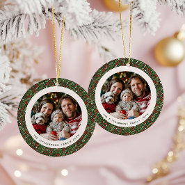 Modern Christmas Holly Foliage 2 Sided Photo Julgransprydnad Keramik