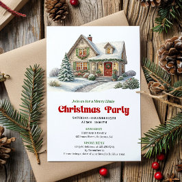 Modern christmas house invite red green minimal inbjudningar