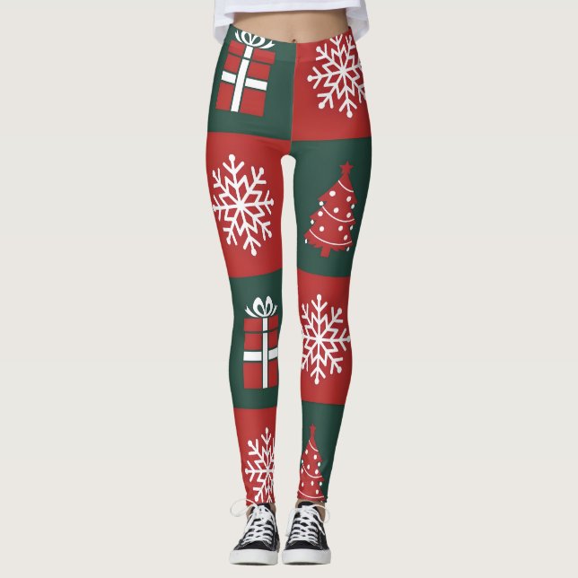 Modern Christmas Icons Pattern Leggings (Framsida)