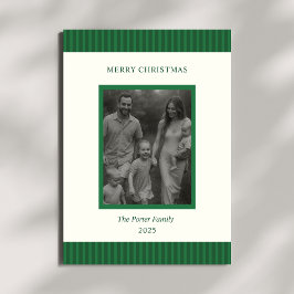 Modern Christmas Minimal Family Photo Green Chic Julkort