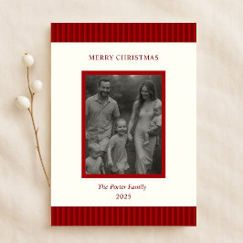 Modern Christmas Minimal Family Photo Red Chic Julkort