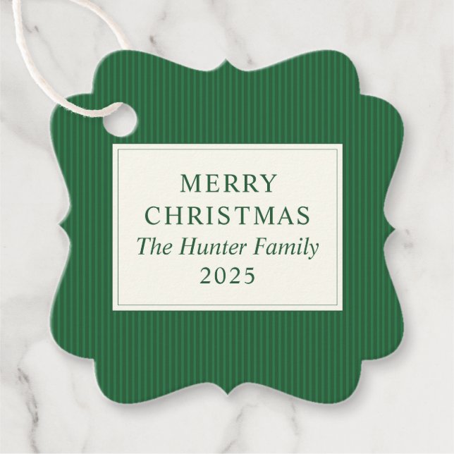 Modern Christmas Minimal Holiday Favor Green Gåvor Etiketter (Framsida)