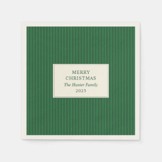 Modern Christmas Minimal Holiday Green Stripes Pappersservett