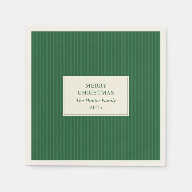 Modern Christmas Minimal Holiday Green Stripes Pappersservett (Framsidan)