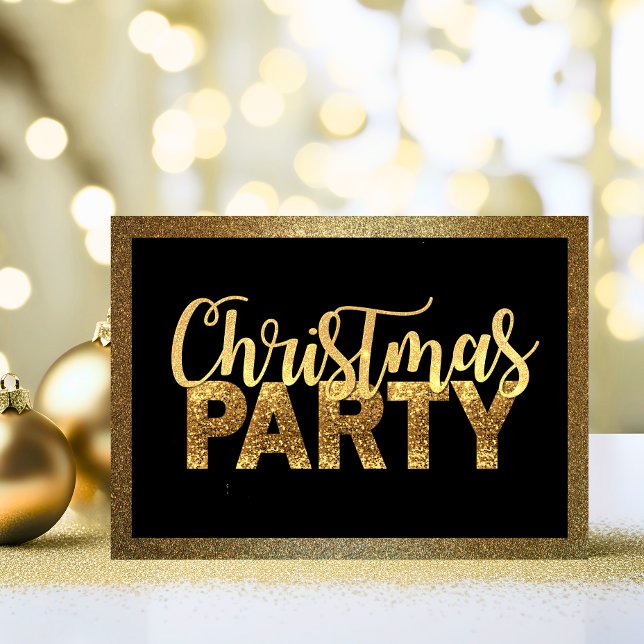 Modern CHRISTMAS PARTY Black Guld Glitter Inbjudningar (Modern CHRISTMAS PARTY Black Gold Glitter Invitation)