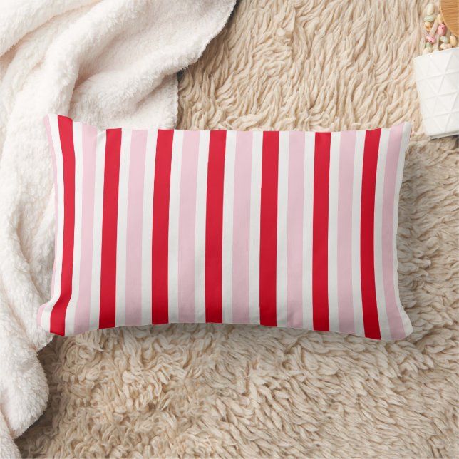 Modern Christmas Pink Red Stripes Lumbarkudde (Filt)