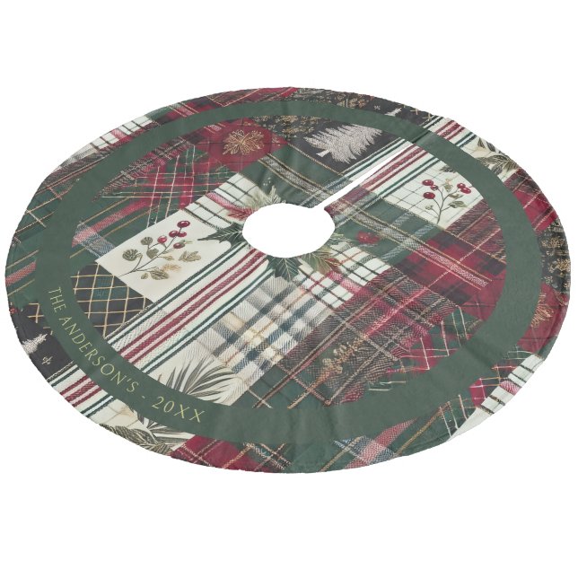 Modern Christmas Rustic Plaid Pattern Julgransmatta Fleece (Vinklad)
