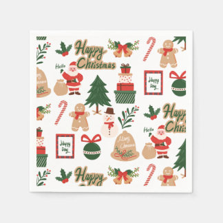 Modern Christmas Santa and Gingerbread Pattern Pappersservett