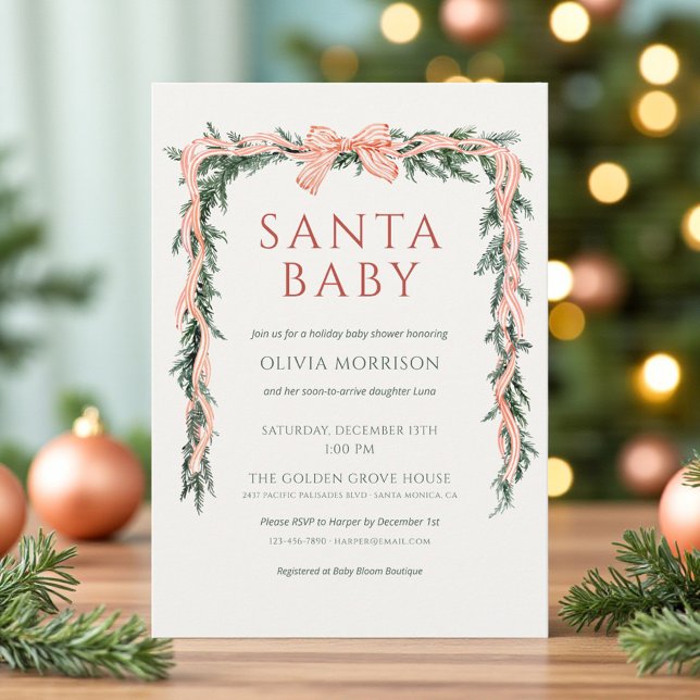 Modern Christmas Santa Baby Watercolor Baby Shower Inbjudningar (Skapare uppladdad)