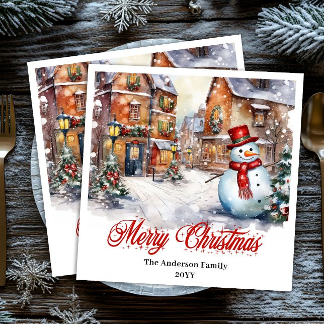 Modern Christmas scene napkins cozy watercolor Pappersservett (Modern Christmas scene napkins with cozy watercolor)