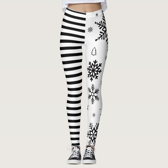 Modern Christmas Snowflake & Stripe Holiday Leggings (Framsida)