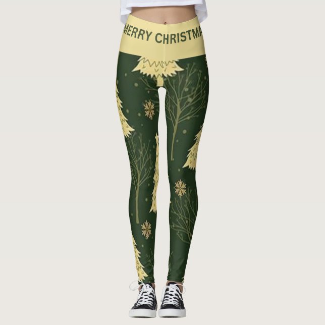 Modern Christmas Tree Pattern Leggings with Stars (Framsida)