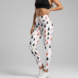 Modern Christmas Tree Pattern Leggings with Stars