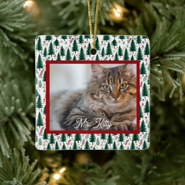 Modern Christmas Tree Pattern Pet Memorial Photo Julgransprydnad Keramik (Träd)
