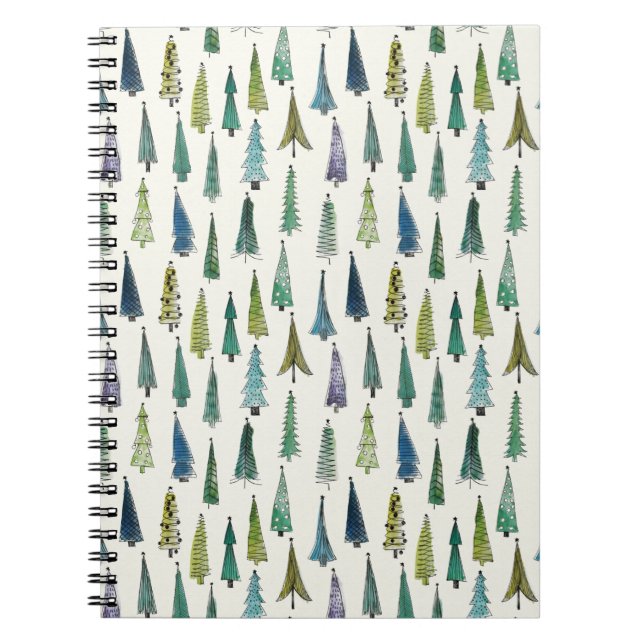 Modern Christmas Trees Illustrated Pattern Anteckningsbok (Framsidan)