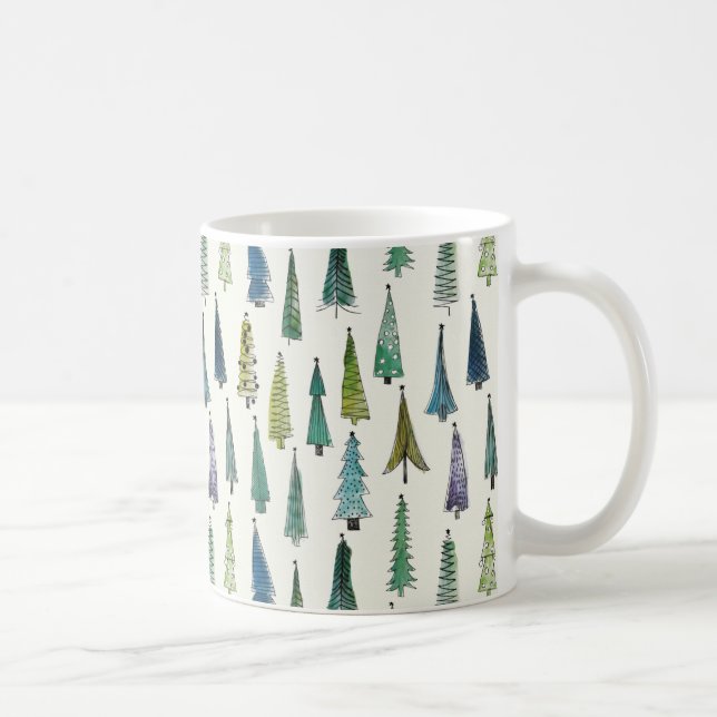 Modern Christmas Trees Illustrated Pattern Kaffemugg (Höger)