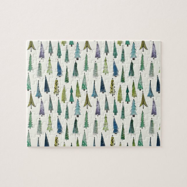 Modern Christmas Trees Illustrated Pattern Pussel (Horisontell)