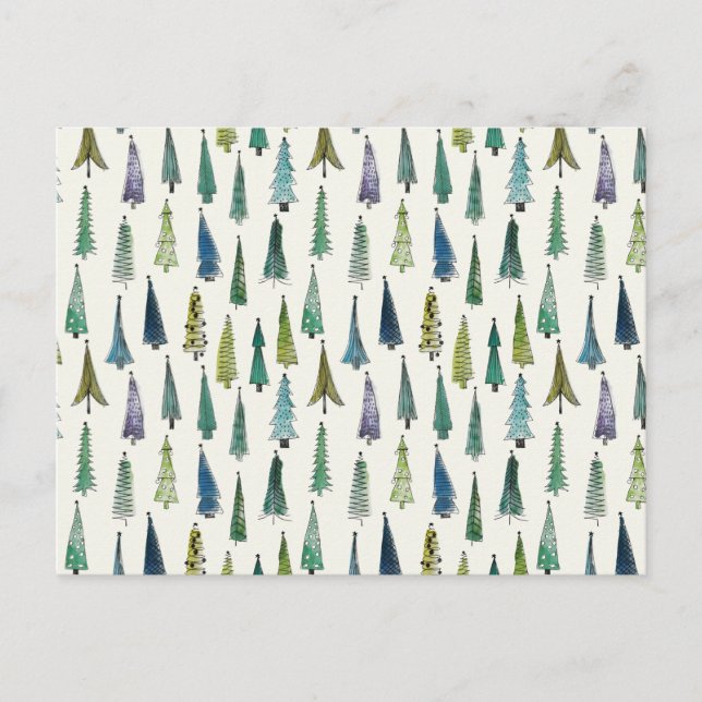 Modern Christmas Trees Illustrated Pattern Vykort (Framsida)