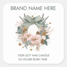 Modern Christmas Wreath | Candle Labels Fyrkantigt Klistermärke