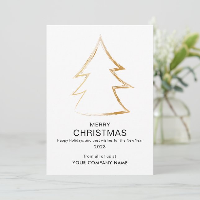 Modern Christmast Träd Business Logotyp White Julkort (Stående Fram)