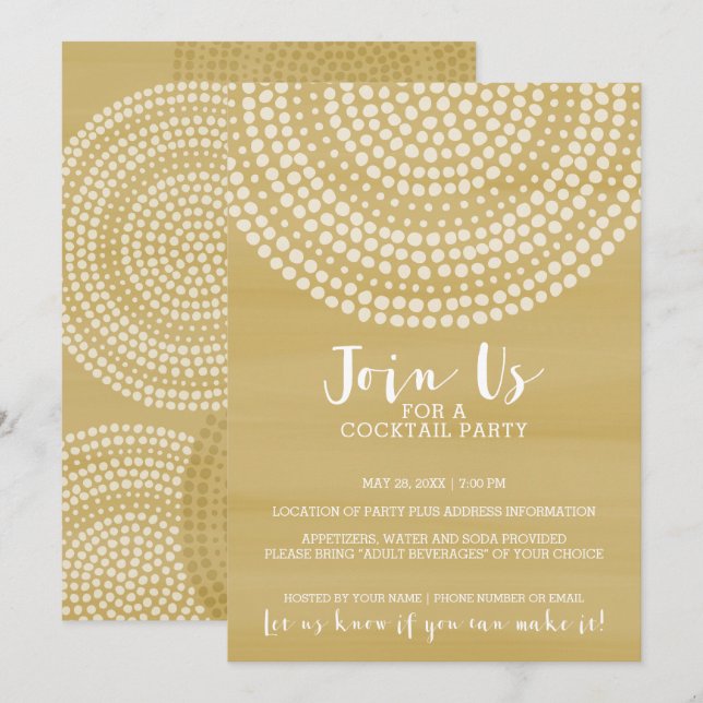 Modern Circle Dot Mönster - Guld Cocktail Party Inbjudningar (Fram/baksida)