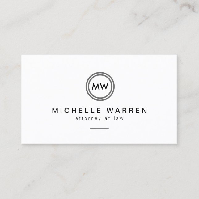 Modern Circle Monogram Initialer Attorements Visitkort (Framsida)