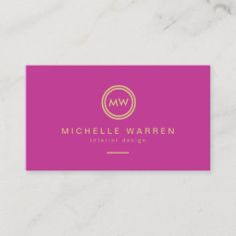 Modern Circle Monogram Initialer på Fuchsias Rosa Visitkort