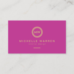 Modern Circle Monogram Initialer på Fuchsias Rosa Visitkort