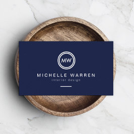 Modern Circle Monogram Initialer på Midnight Blue Visitkort