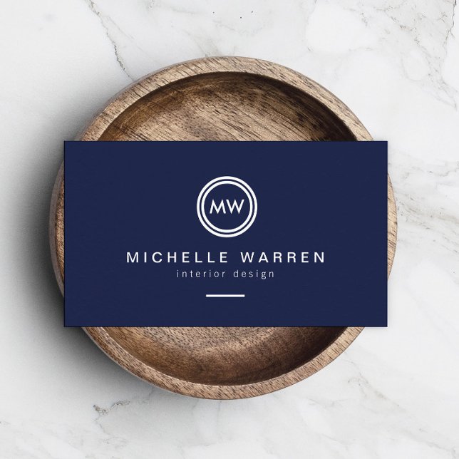 Modern Circle Monogram Initialer på Midnight Blue Visitkort (Skapare uppladdad)