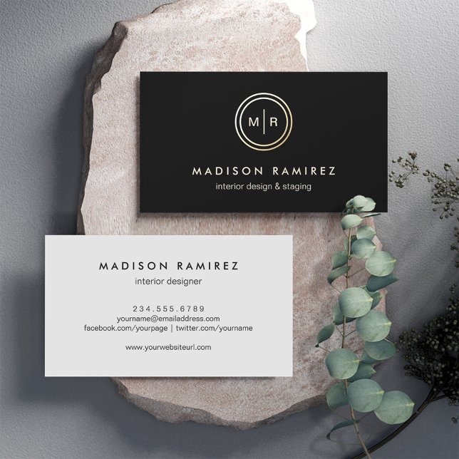 Modern Circle Monogram Logotyp Classy Black White Visitkort (Skapare uppladdad)