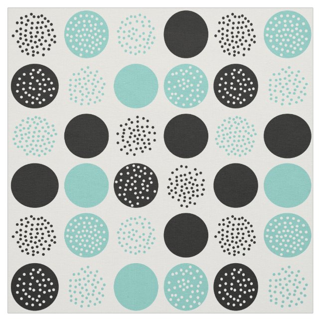 Modern circles Dots White Black Aqua Fabric Tyg (Provkarta)