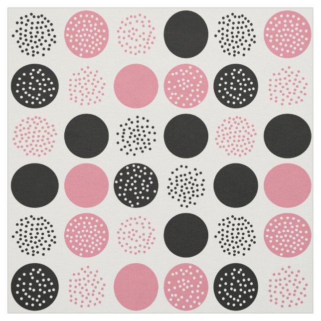Modern Circles Dots White Black Rosa Fabric Tyg (Provkarta)