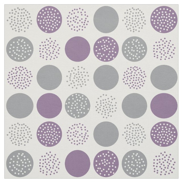 Modern Circles Dots White Grått Plum Fabric Tyg (Provkarta)