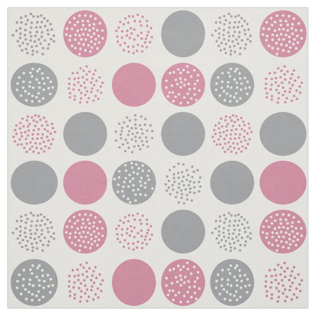 Modern Circles Dots White Grått Rosa Fabric Tyg (Provkarta)