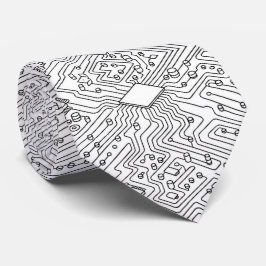 Modern Circuit Board Necktie - B&W Tech Geek Slips