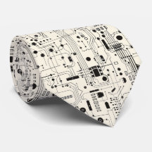 Modern Circuit Mönster Black and Beige Tie