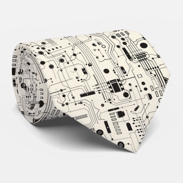 Modern Circuit Mönster Black and Beige Tie Slips (Rullad)