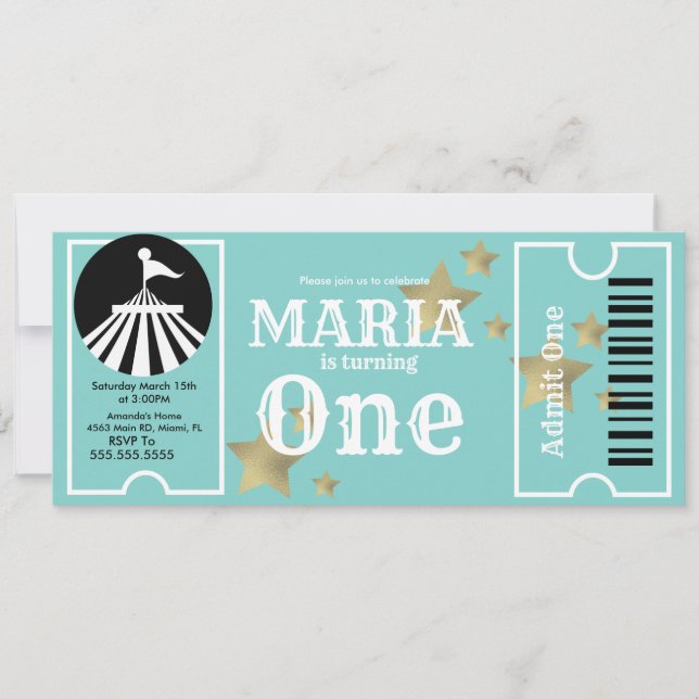 Modern Circus Stars Birthday Biljett Party Inbjudningar (Framsida)