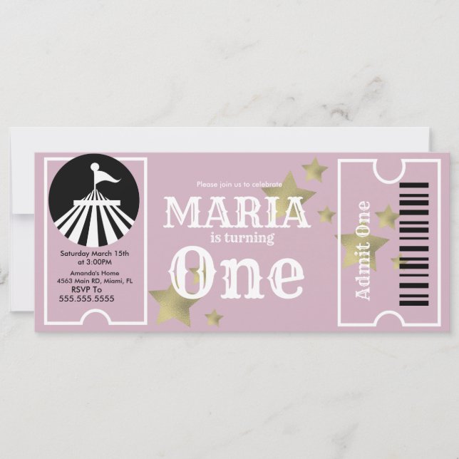 Modern Circus Stars Birthday Biljett Party Inbjudningar (Framsida)