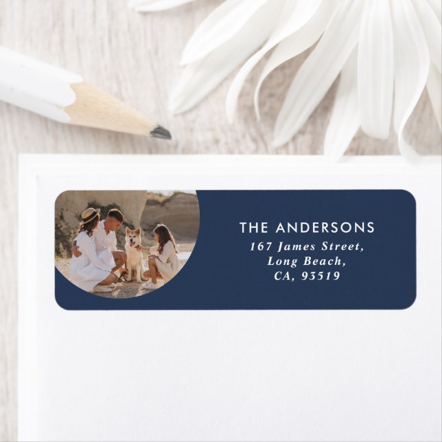 Modern cirkelbild - enkel typografi jul returadress etikett (Insitu)