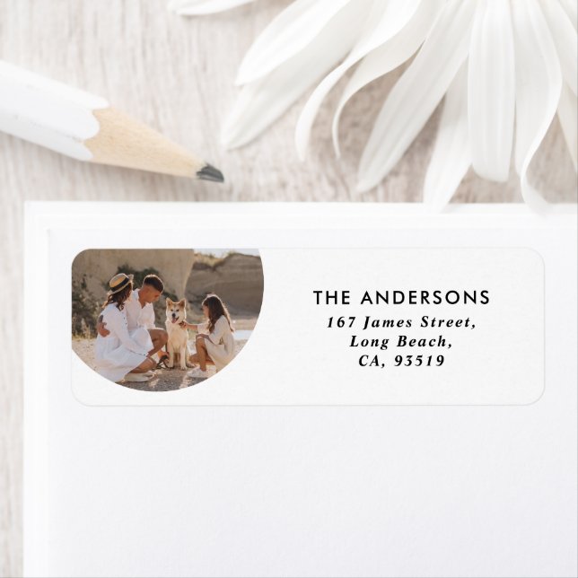 Modern cirkelbild - enkel typografi jul returadress etikett (Insitu)