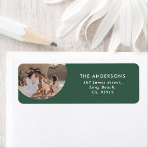 Modern cirkelbild - enkel typografi jul returadress etikett