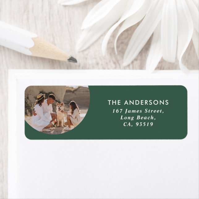 Modern cirkelbild - enkel typografi jul returadress etikett (Insitu)