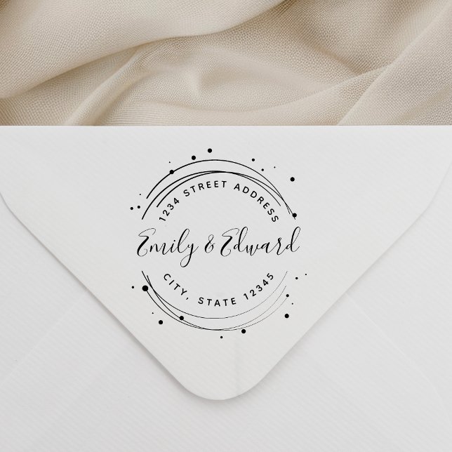 Modern cirkulär kalligrafi namn bröllopsadress stämpel (Skapare uppladdad)