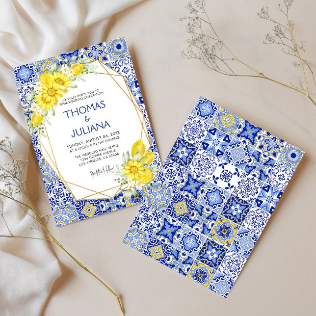 Modern citon Blue Italy Mediterranean Bröllop Inbjudningar (Skapare uppladdad)
