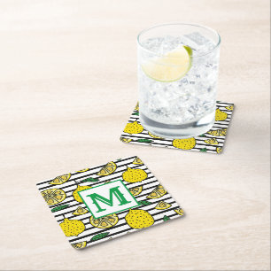 Modern citon på svartvit Mönster-monogram Underlägg Papper Kvadrat